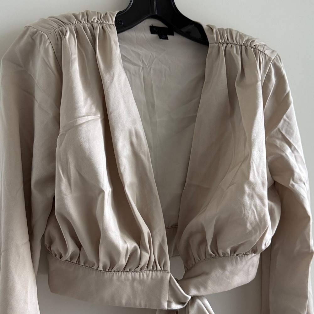 REVOLVE NBD Imogen Satin Crop Top Long Sleeve Wrap Color Champagne Small - Picture 4 of 12